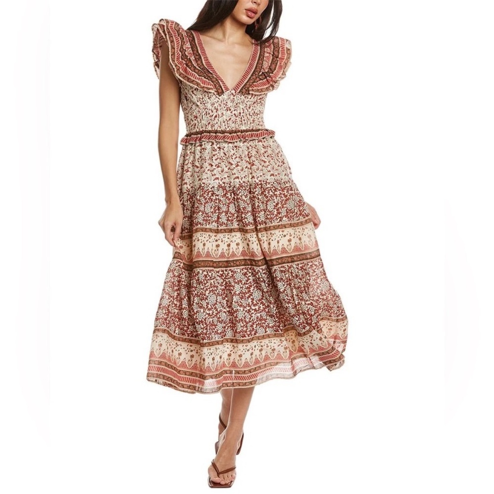 Sea New York Ivette Flutter Sleeve Smocked Midi Dress